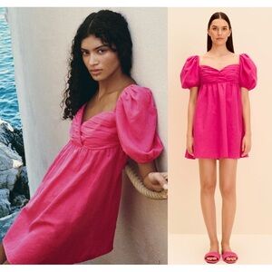 NWT WOLF & BADGER Linen & Cotton Sweetheart Neck Short‎ Sleeve Babydoll Dress S